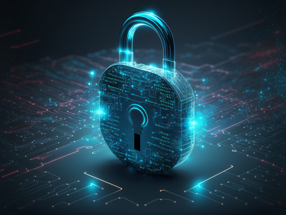 AI Cybersecurity represented as a digital padlock